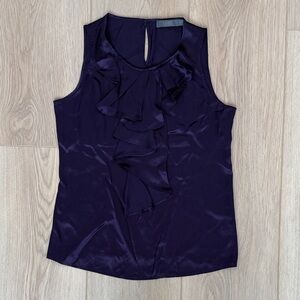 The Limited LUXE 100% Silk Deep Purple Ruffle Sleeveless Blouse